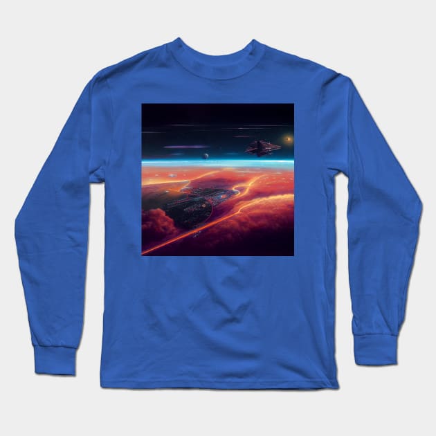 Interplanetary Spaceport Long Sleeve T-Shirt by Grassroots Green